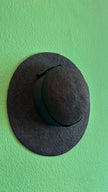 Vintage 1950s Black Wide Brim Straw Hat With Satin Bow