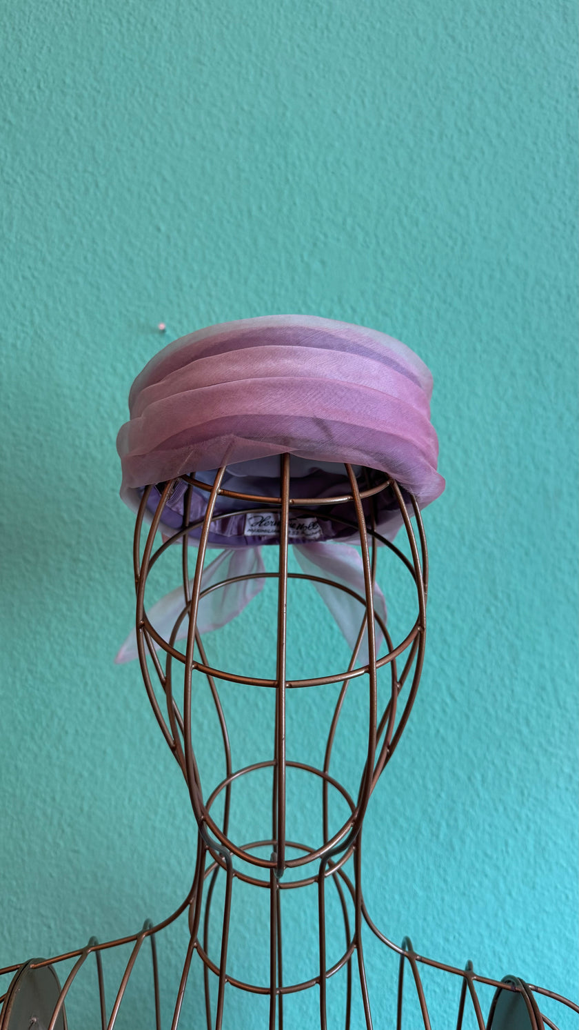 Vintage 1950s Lavender Draped Turban Hat With Bow