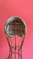 Vintage 1950s Beige Polka Dot Fabric Half Hat With Bow