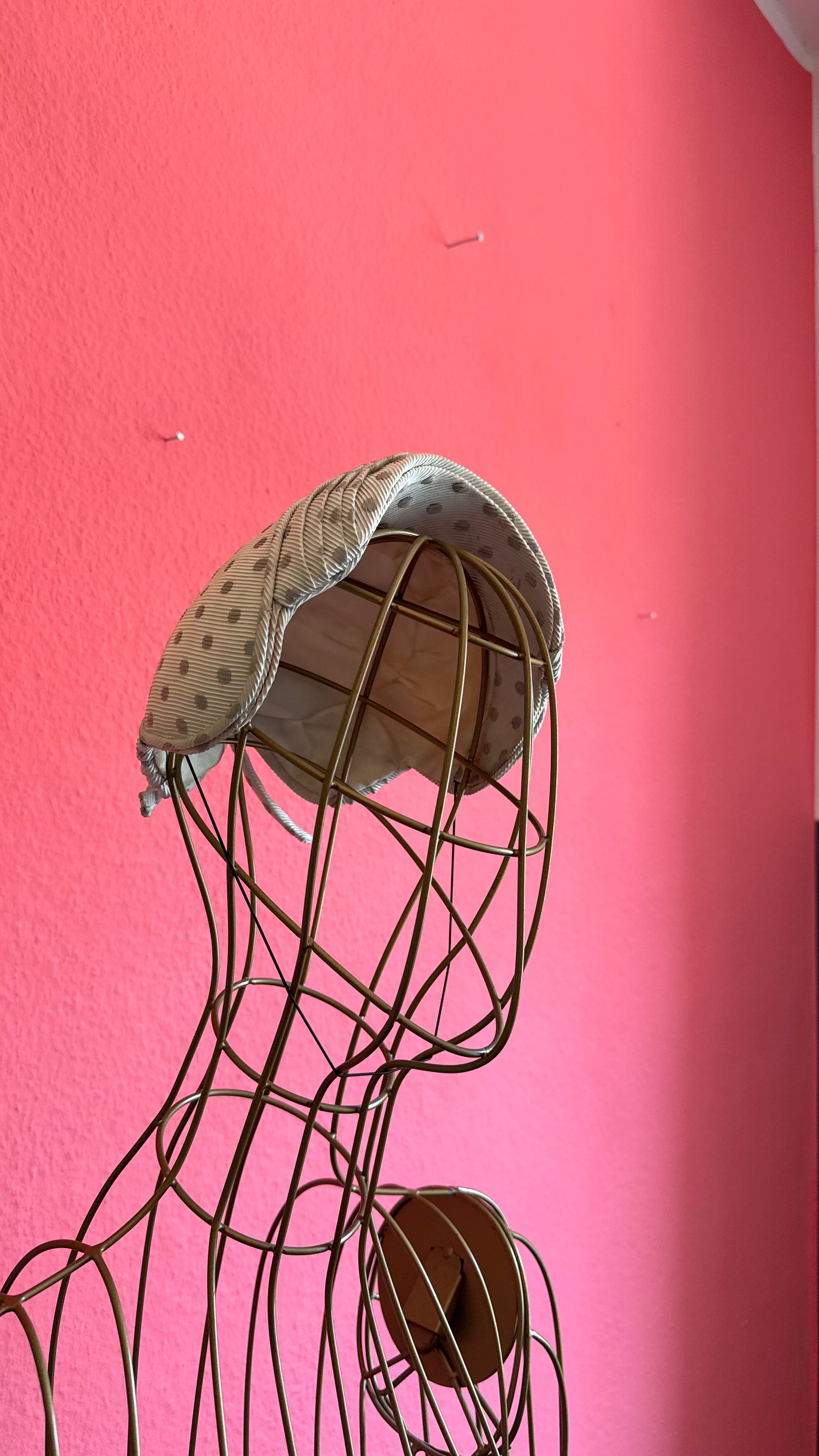 Vintage 1950s Beige Polka Dot Fabric Half Hat With Bow