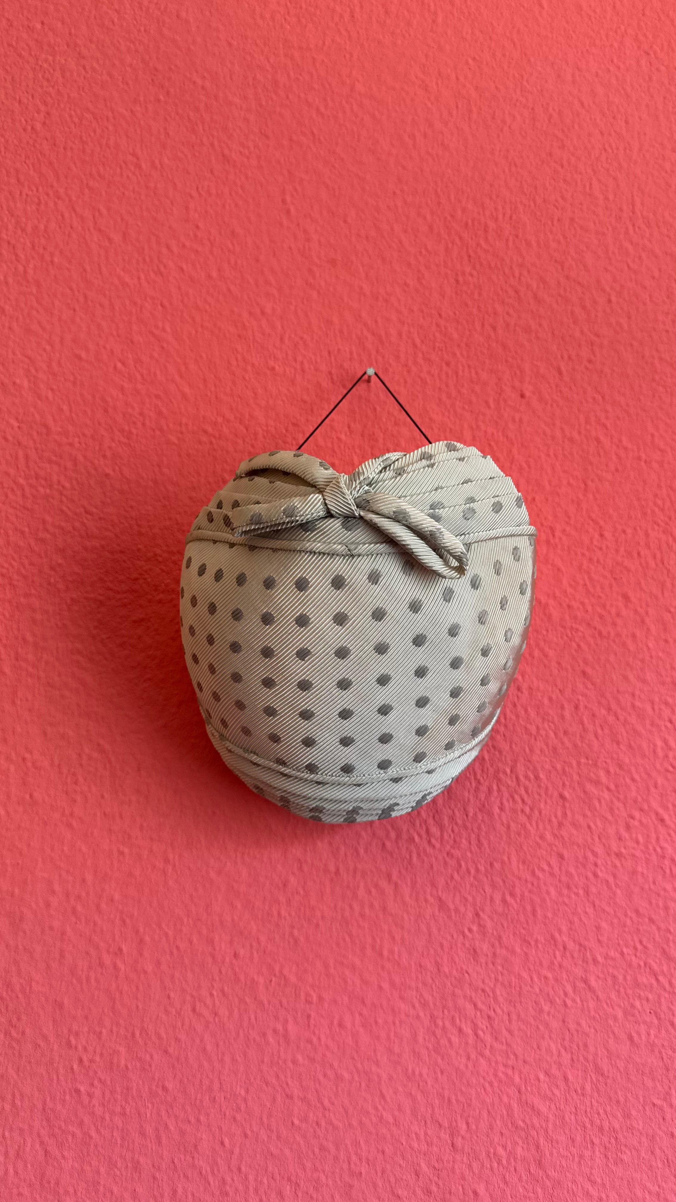 Vintage 1950s Beige Polka Dot Fabric Half Hat With Bow
