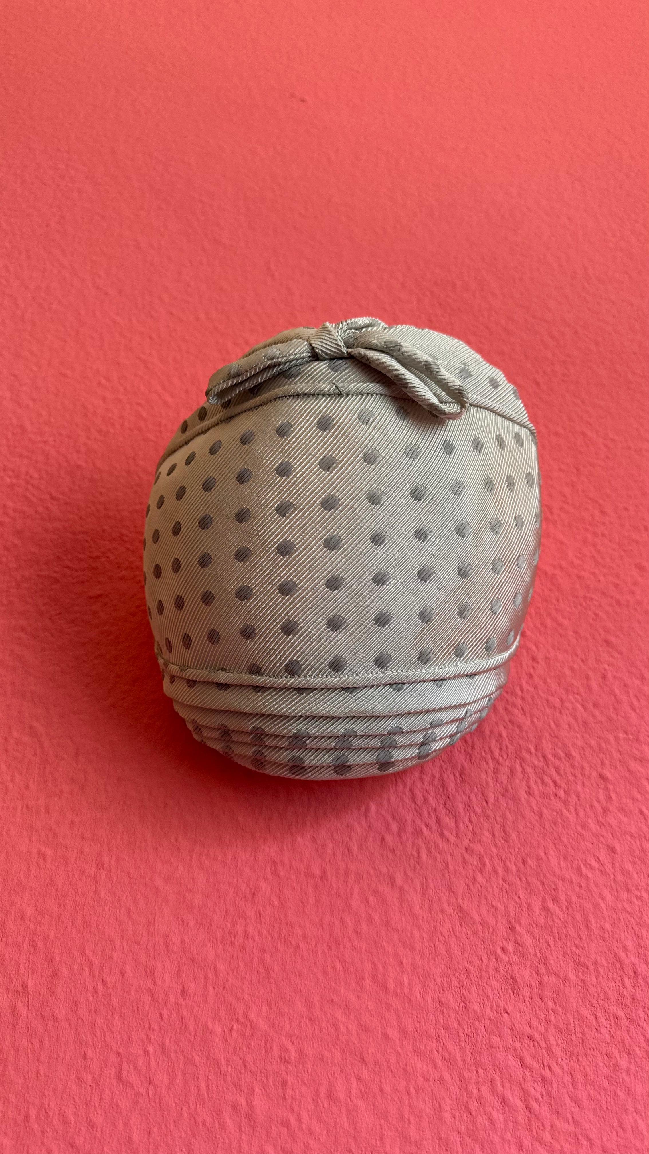 Vintage 1950s Beige Polka Dot Fabric Half Hat With Bow