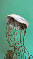 Vintage 1950s Ivory Woven Half Hat With Floral Appliqué