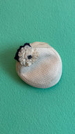 Vintage 1950s Ivory Woven Half Hat With Floral Appliqué