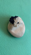 Vintage 1950s Ivory Woven Half Hat With Floral Appliqué