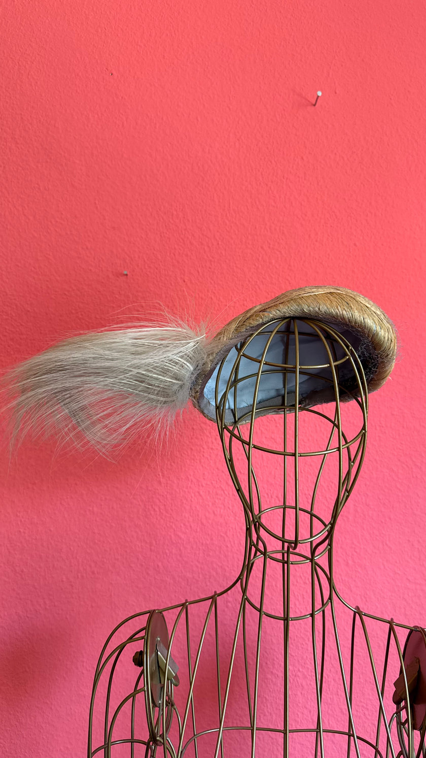 Vintage 1940s Natural Straw Tilt Hat With Pale Hair Detail