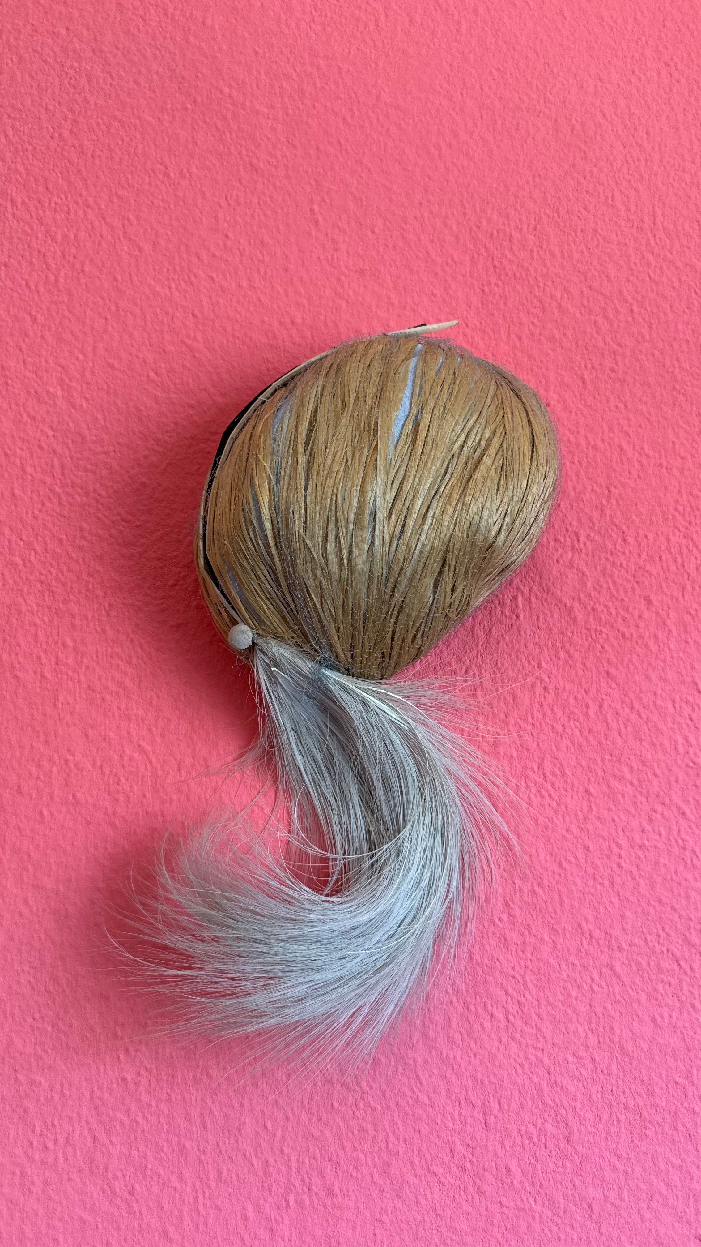 Vintage 1940s Natural Straw Tilt Hat With Pale Hair Detail