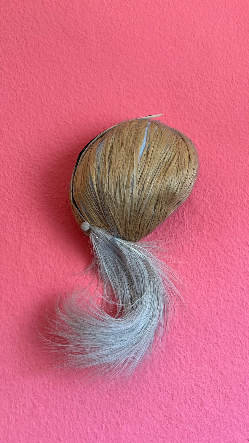 Vintage 1940s Natural Straw Tilt Hat With Pale Hair Detail