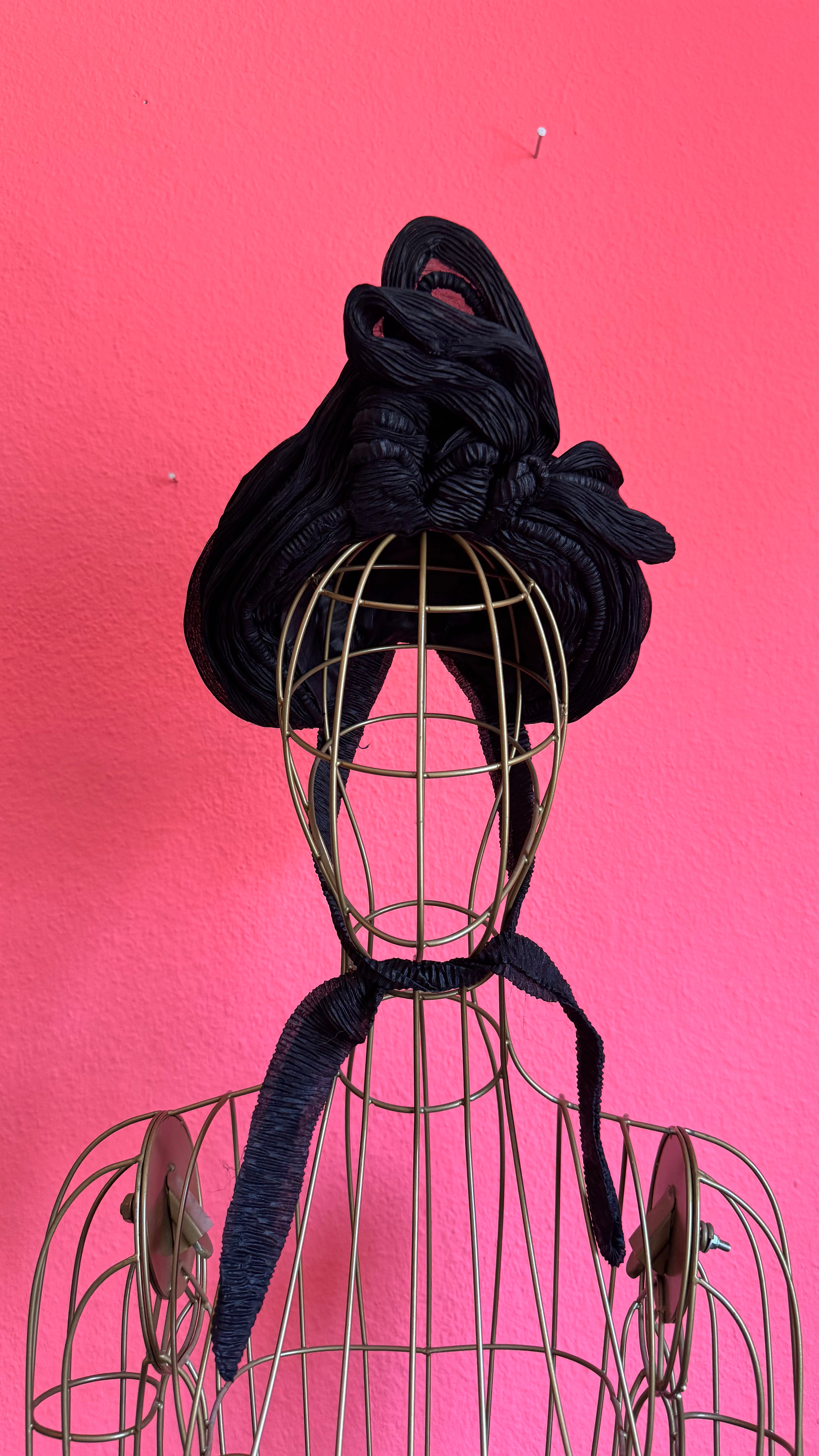 Vintage 1940s Black Pleated Sculptural Turban Hat