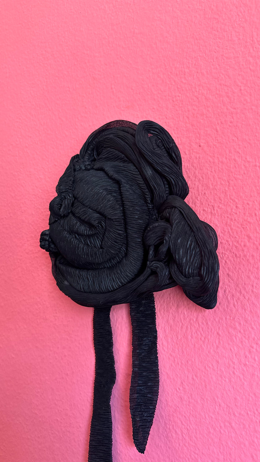 Vintage 1940s Black Pleated Sculptural Turban Hat