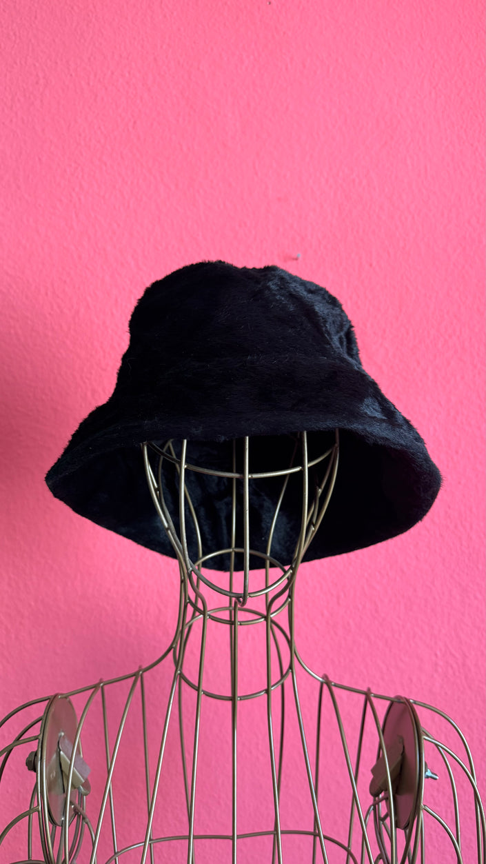 Vintage 1920s Black Faux Fur Bucket Hat