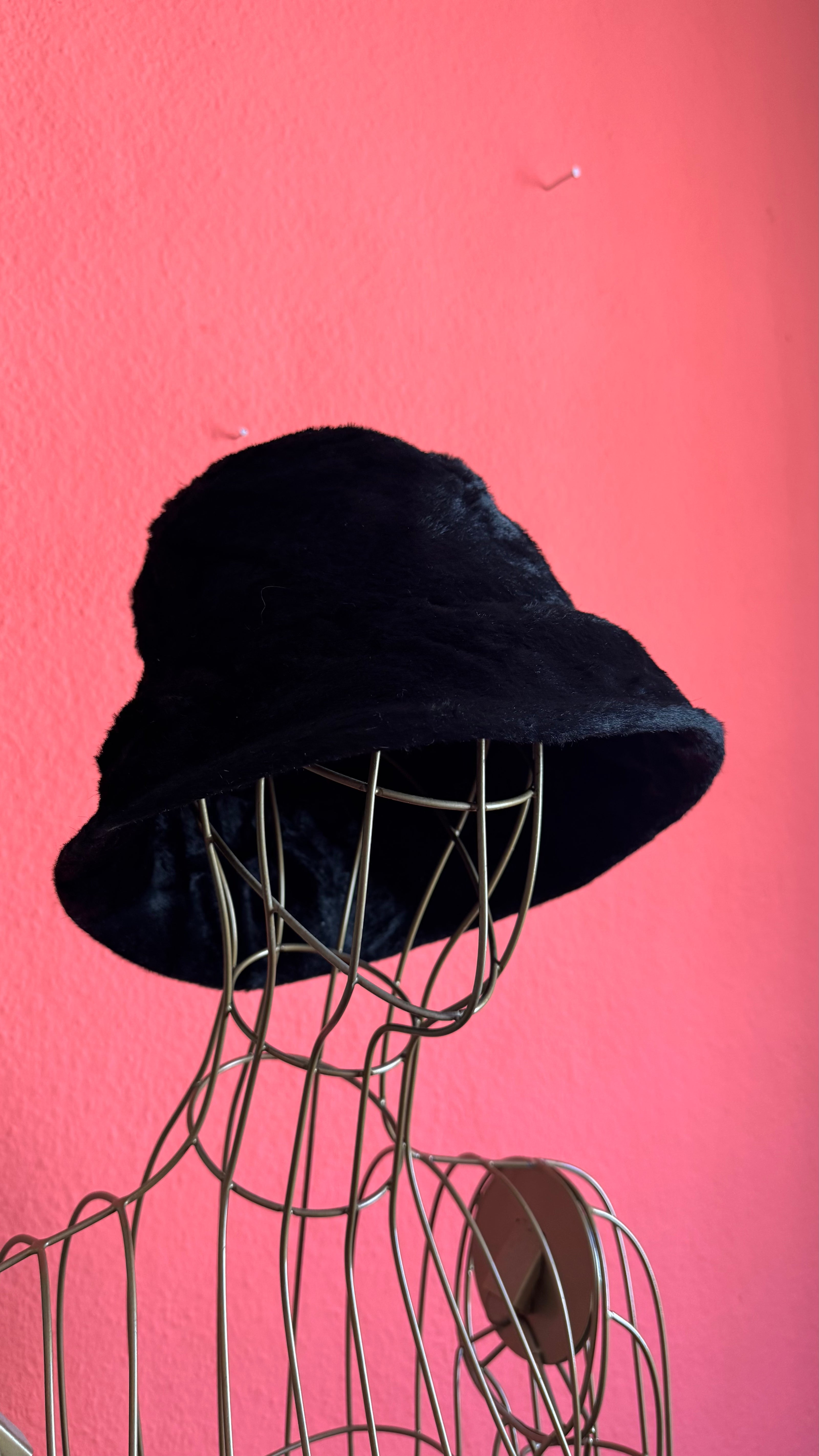 Vintage 1920s Black Faux Fur Bucket Hat