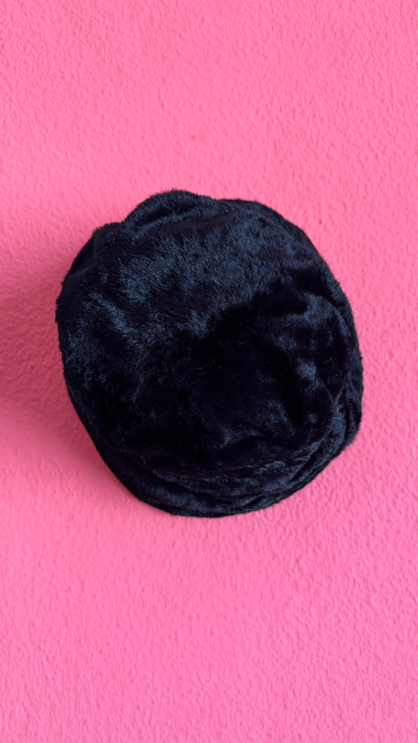 Vintage 1920s Black Faux Fur Bucket Hat