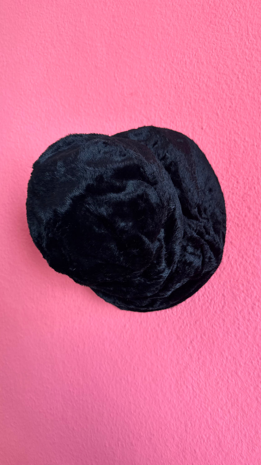 Vintage 1920s Black Faux Fur Bucket Hat