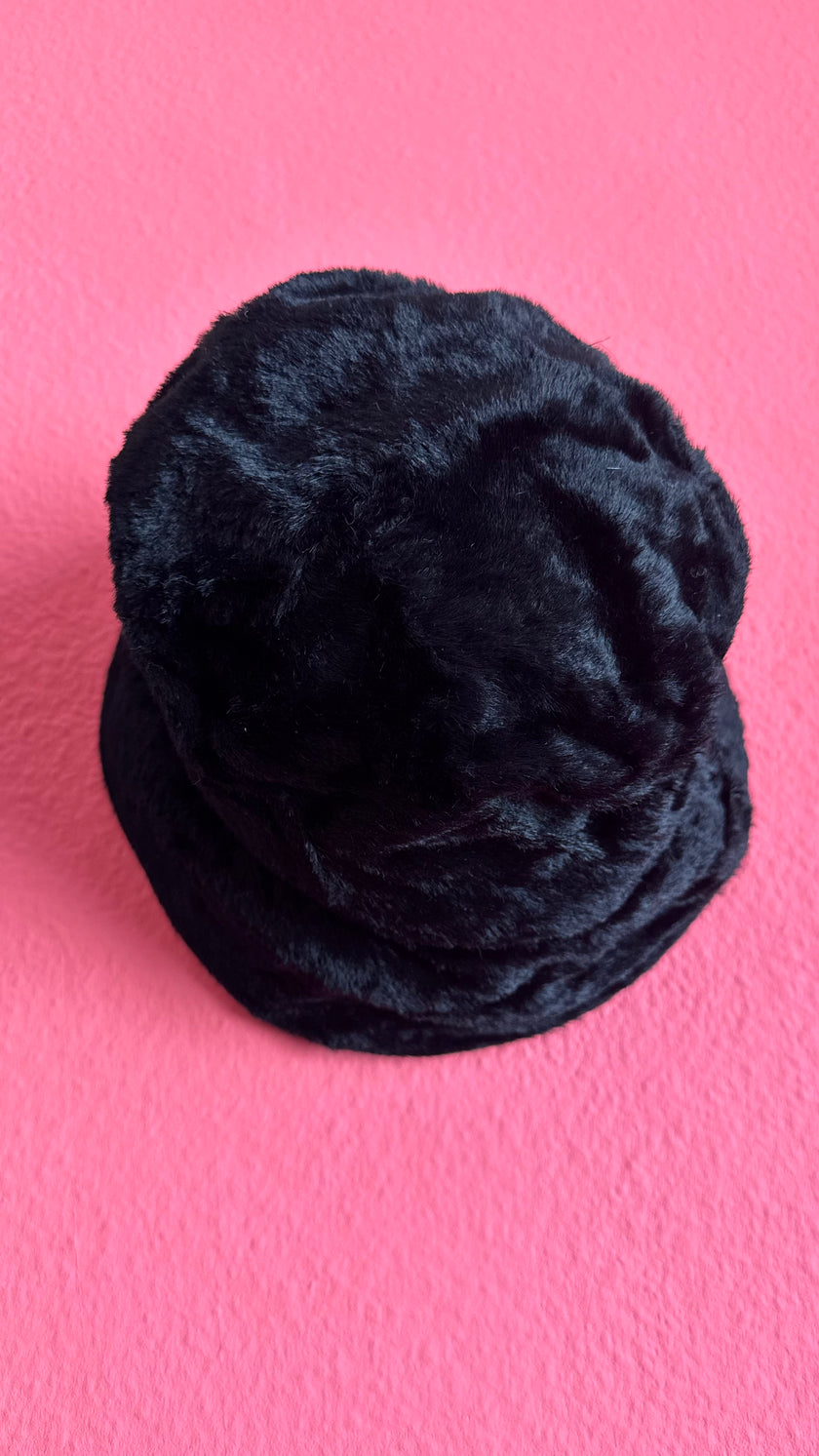 Vintage 1920s Black Faux Fur Bucket Hat