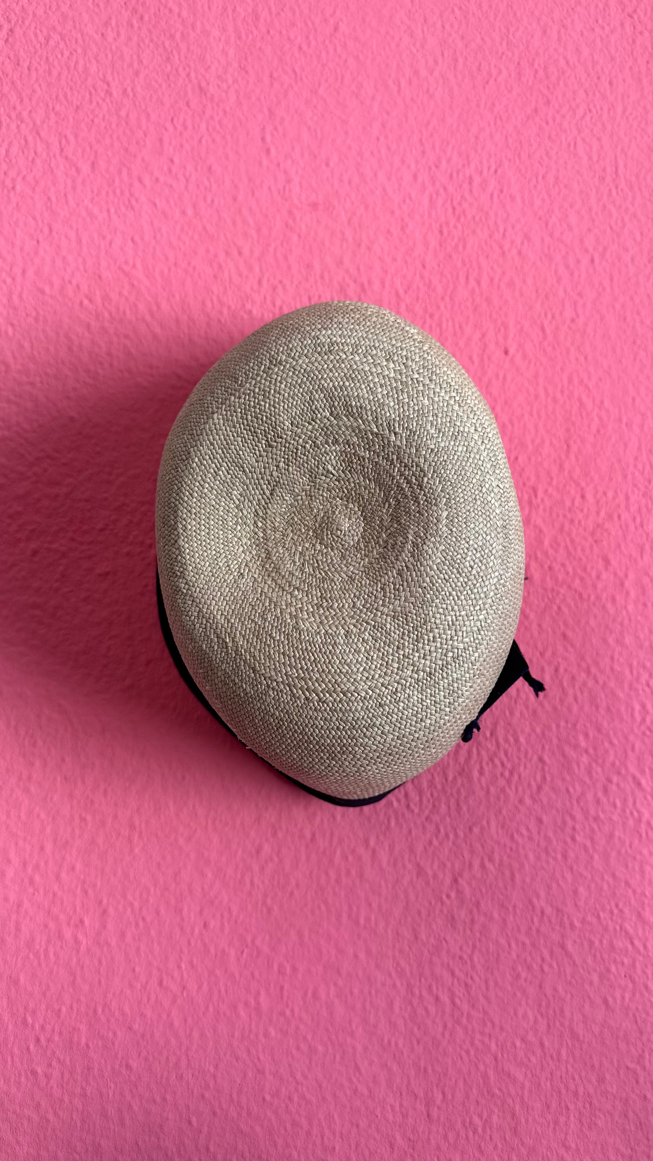 Vintage 1920s Natural Straw Cloche Hat With Navy Ribbon