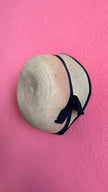 Vintage 1920s Natural Straw Cloche Hat With Navy Ribbon