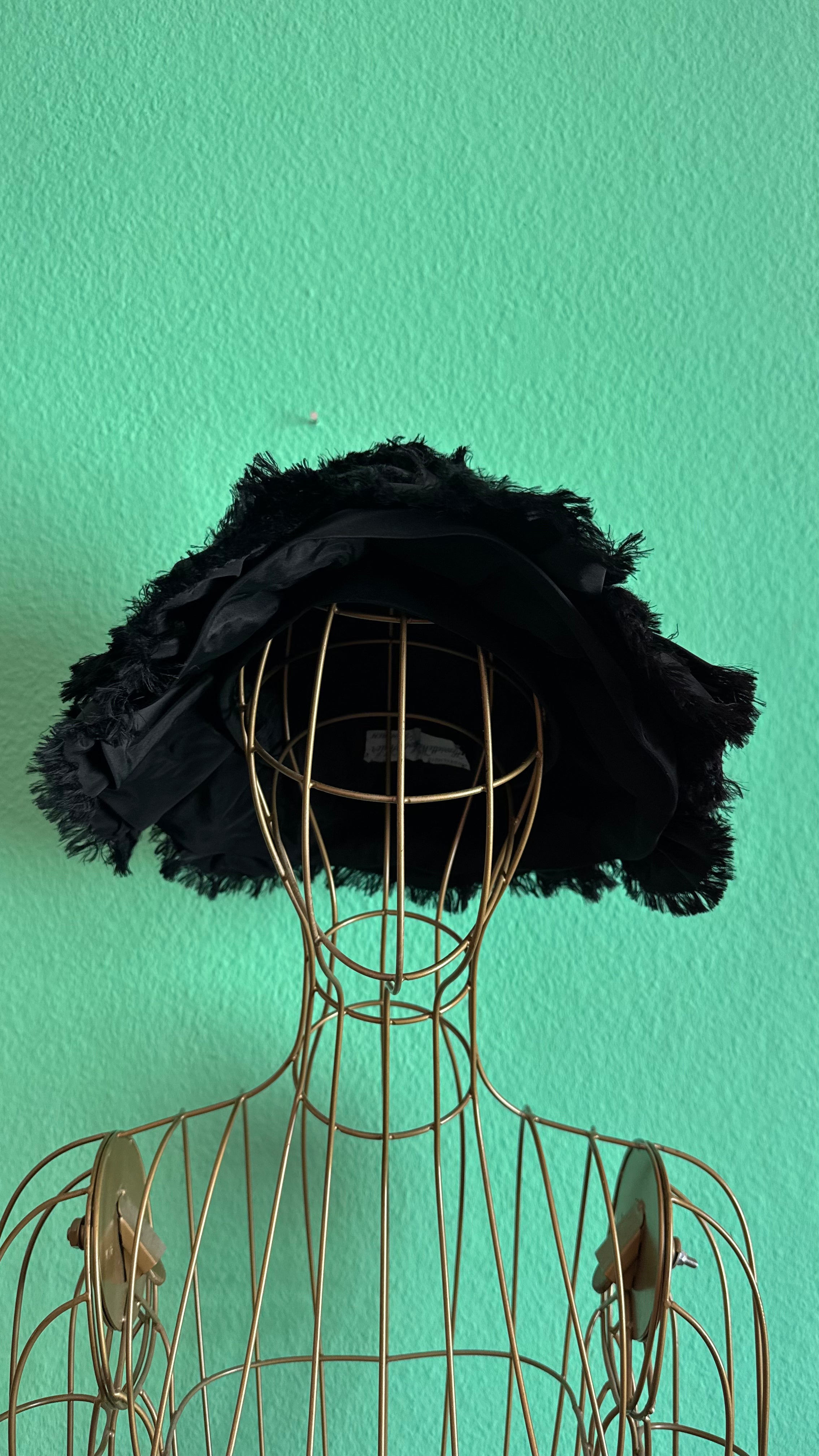Vintage 1950s Black Textured Wide Brim Occasion Hat