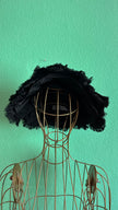 Vintage 1950s Black Textured Wide Brim Occasion Hat