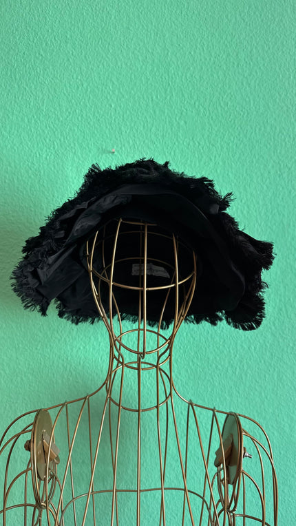 Vintage 1950s Black Textured Wide Brim Occasion Hat