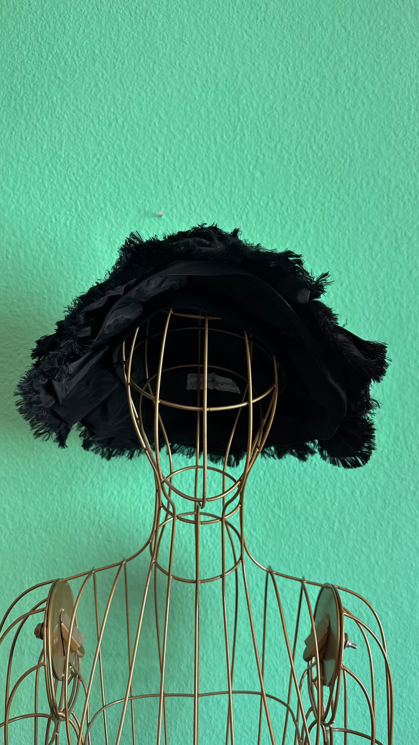 Vintage 1950s Black Textured Wide Brim Occasion Hat