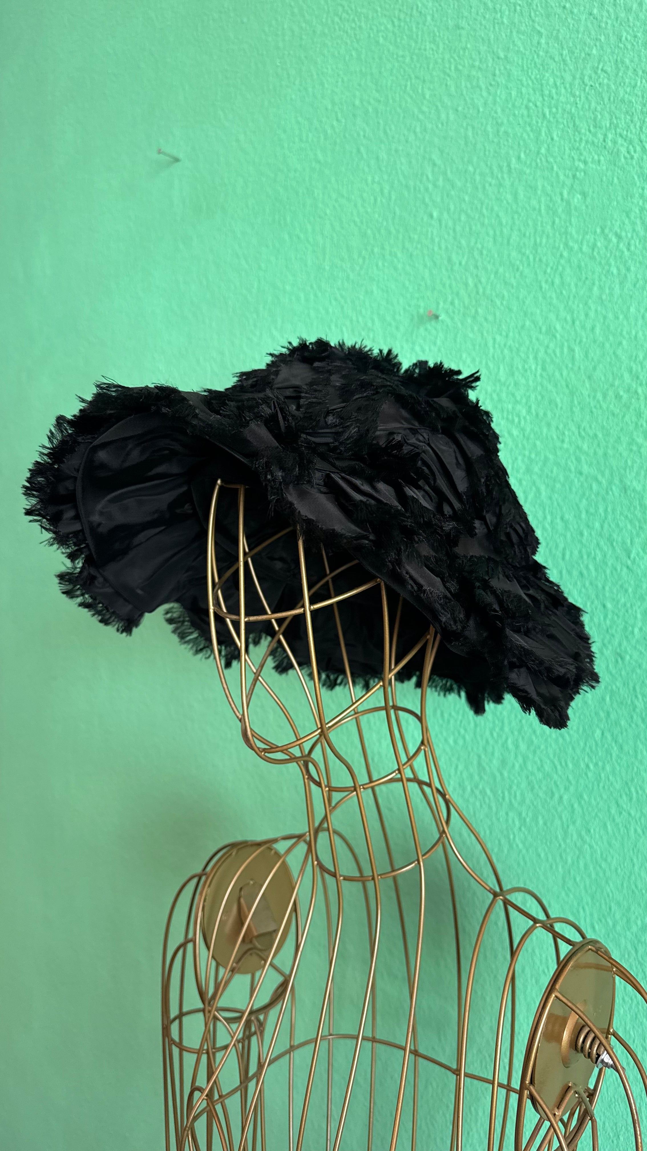 Vintage 1950s Black Textured Wide Brim Occasion Hat