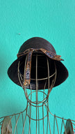 Vintage 1920s Black Woven Cloche Hat With Patterned Ribbon