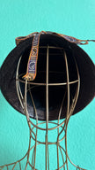 Vintage 1920s Black Woven Cloche Hat With Patterned Ribbon