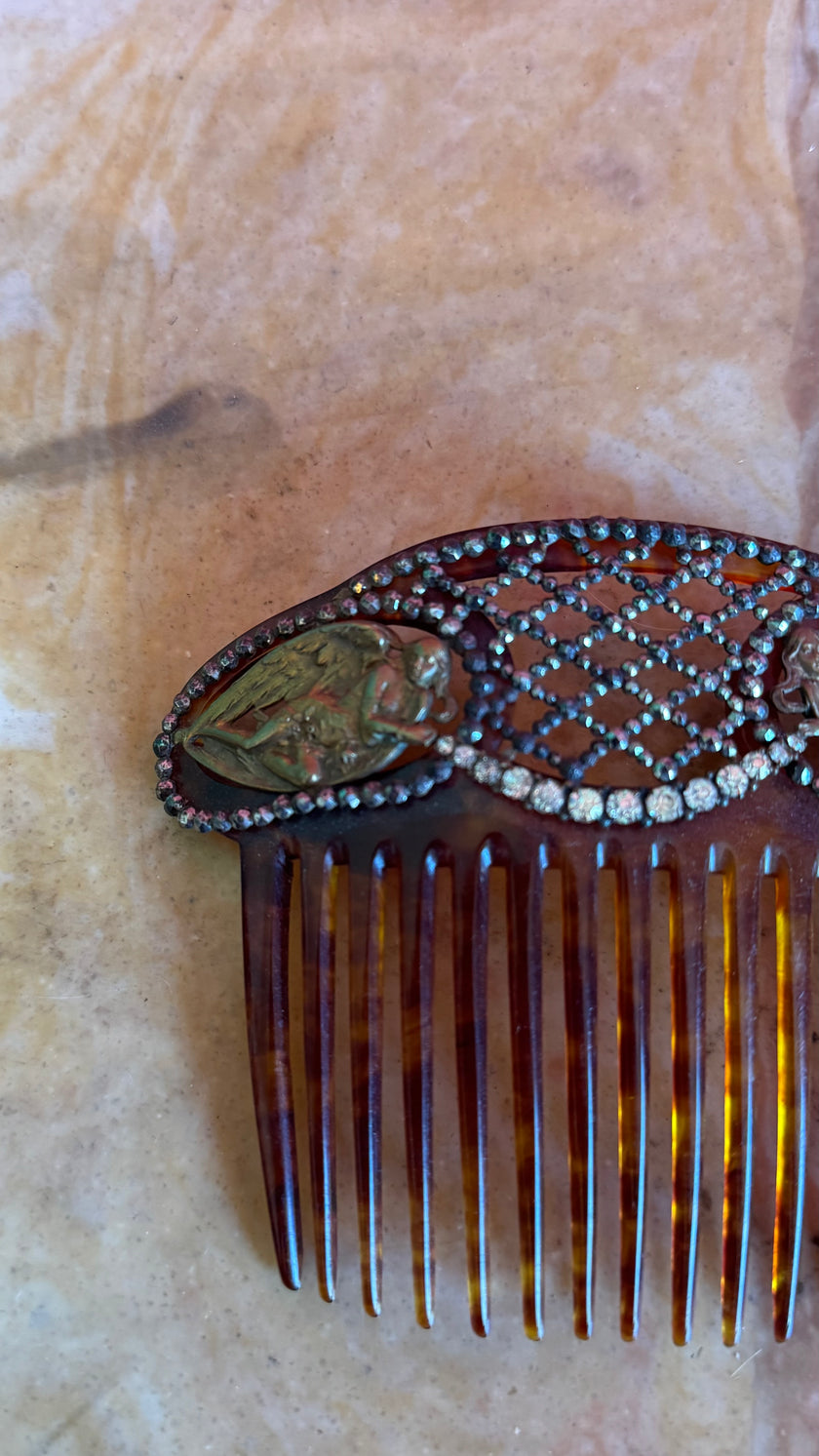 Vintage Early 20th Century Tortoiseshell-Effect Rhinestone Hair Comb