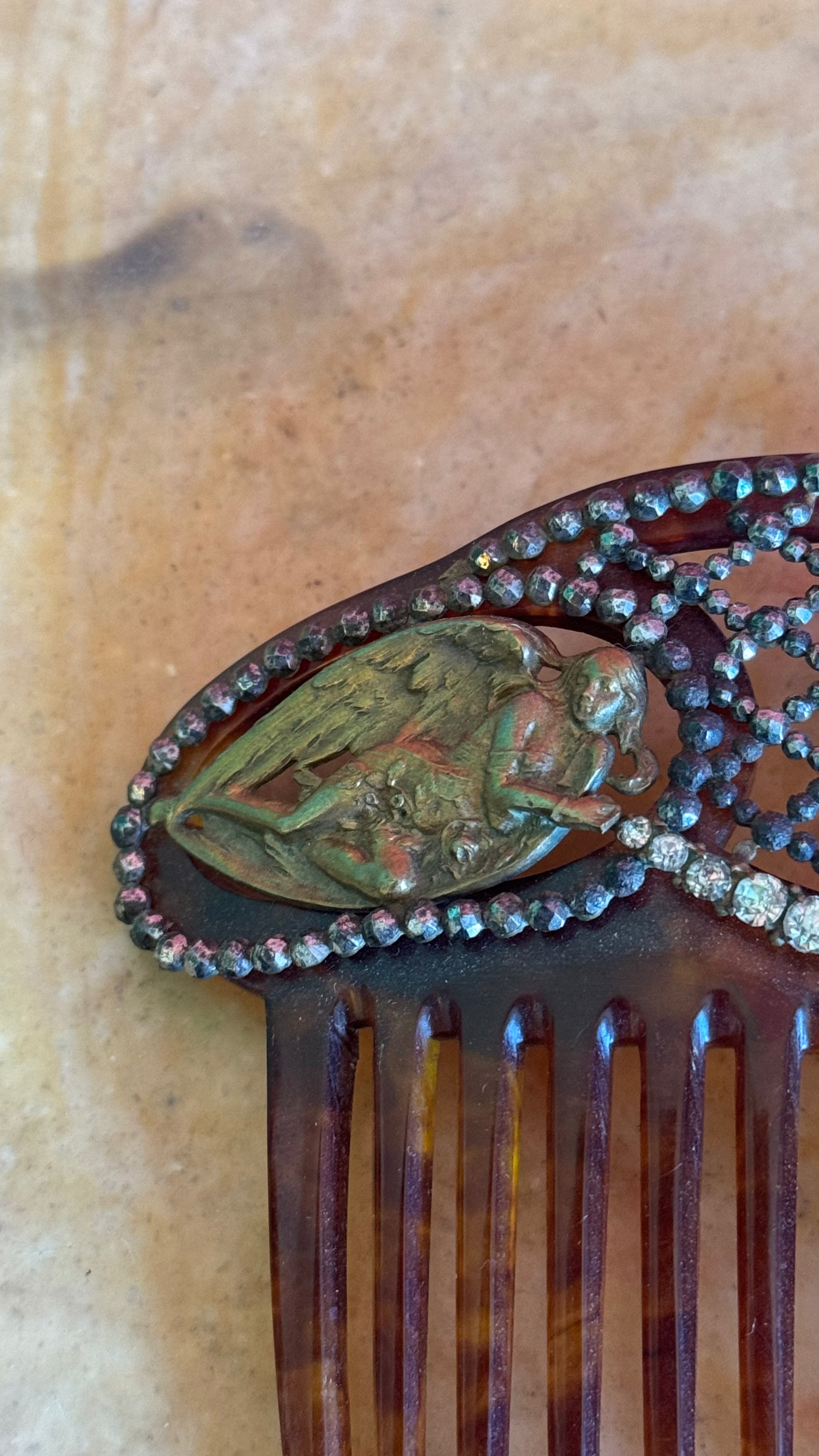 Vintage Early 20th Century Tortoiseshell-Effect Rhinestone Hair Comb