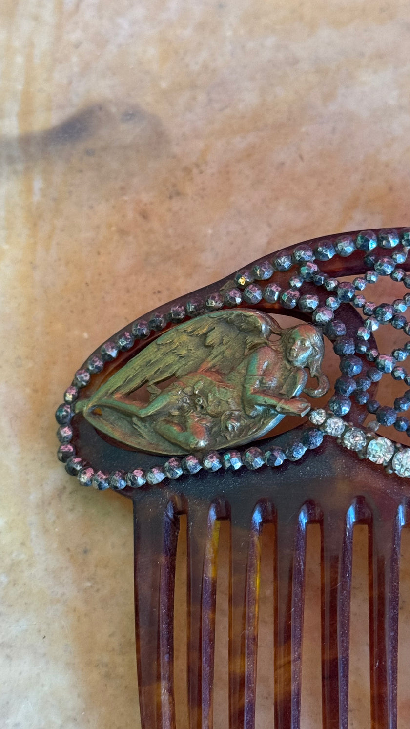 Vintage Early 20th Century Tortoiseshell-Effect Rhinestone Hair Comb