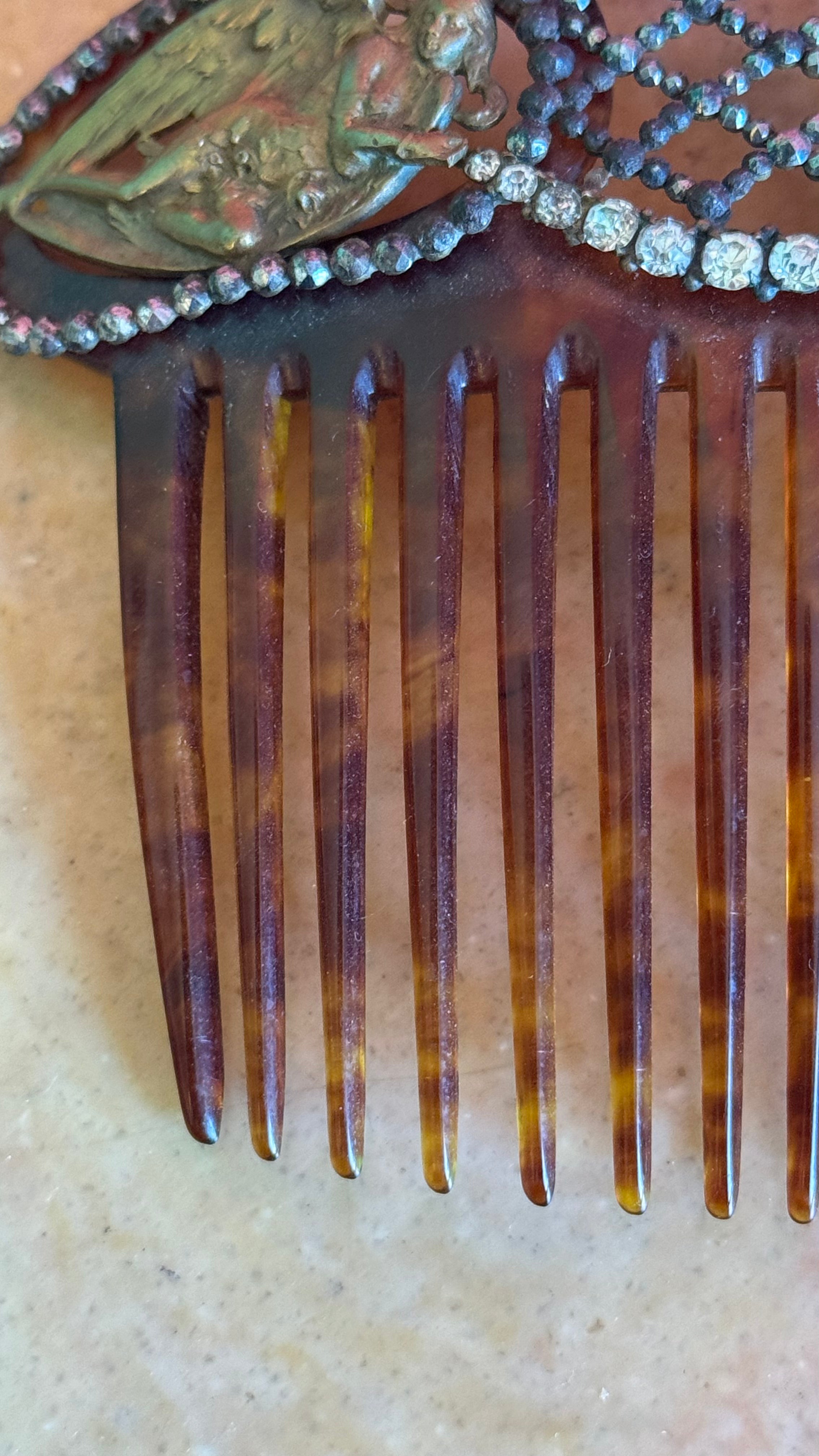 Vintage Early 20th Century Tortoiseshell-Effect Rhinestone Hair Comb