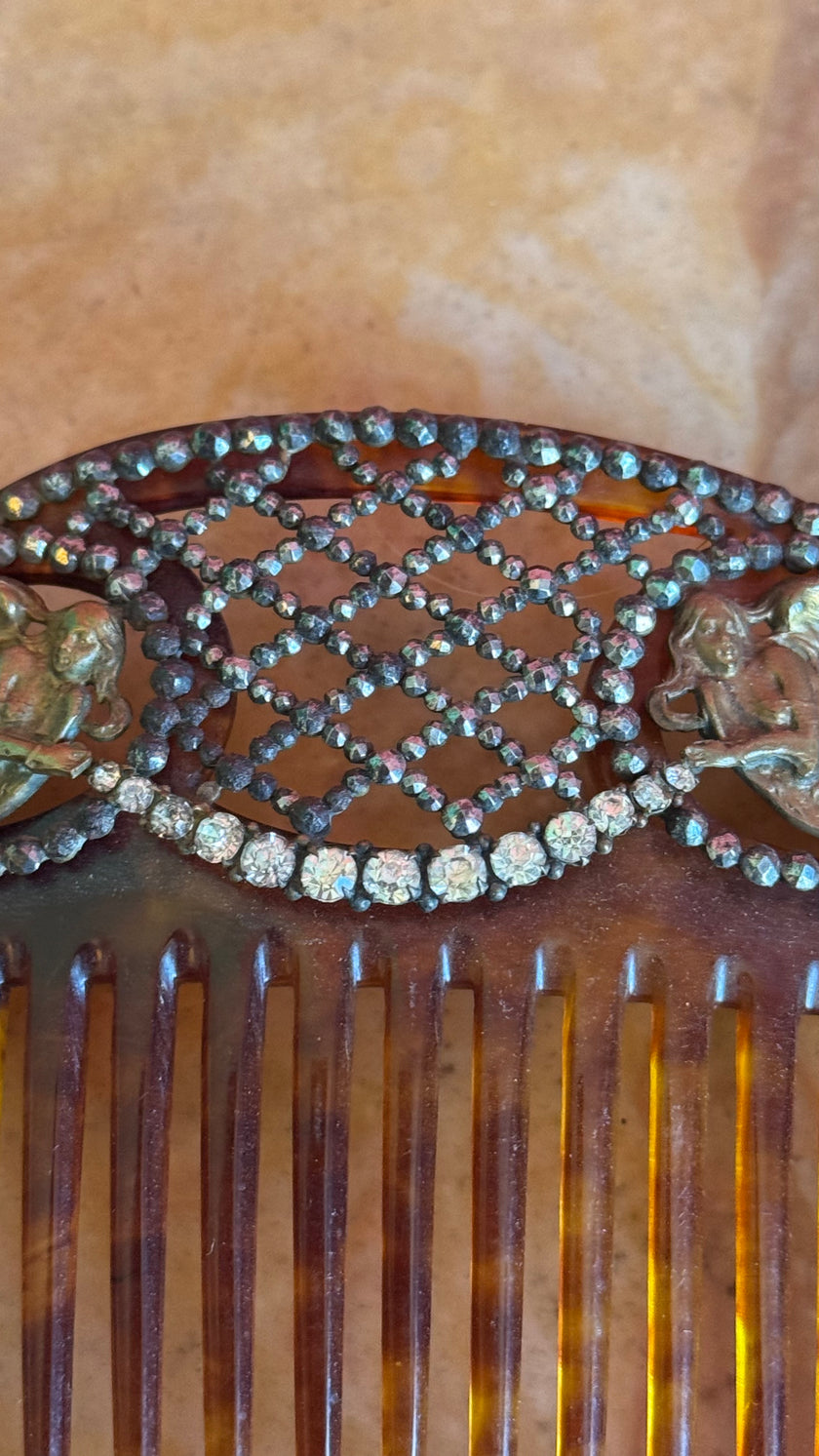 Vintage Early 20th Century Tortoiseshell-Effect Rhinestone Hair Comb