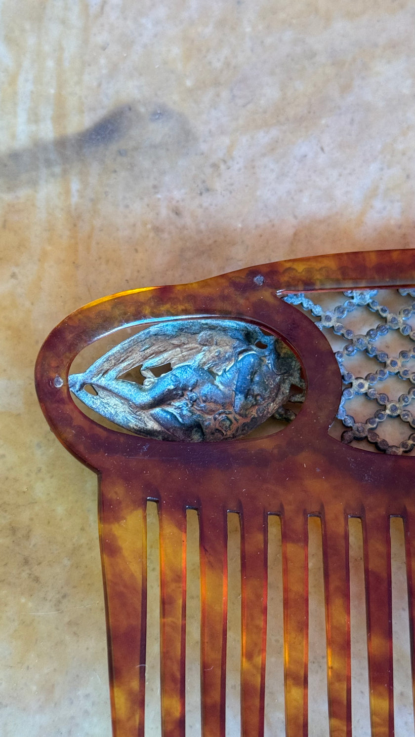 Vintage Early 20th Century Tortoiseshell-Effect Rhinestone Hair Comb