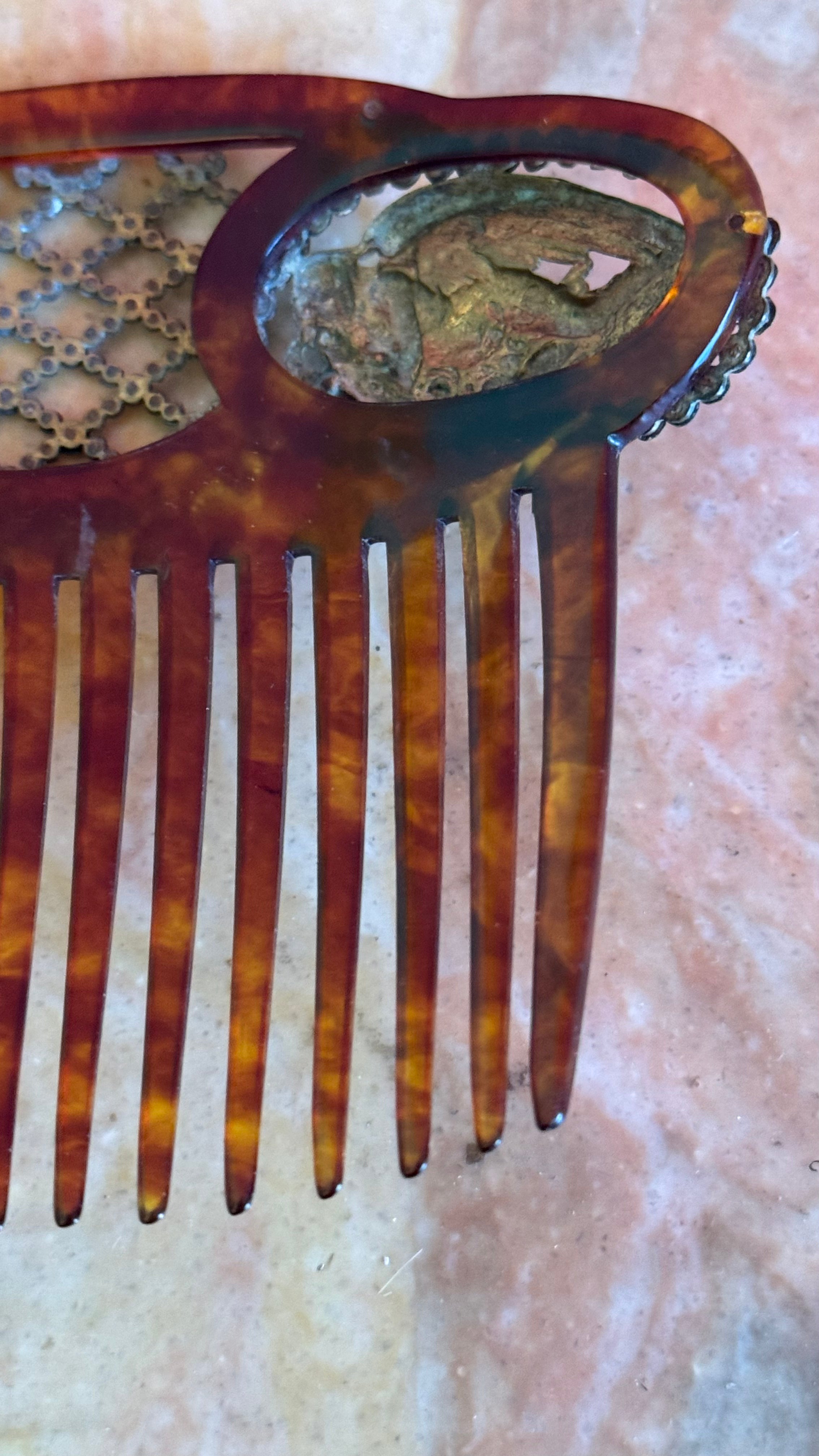 Vintage Early 20th Century Tortoiseshell-Effect Rhinestone Hair Comb
