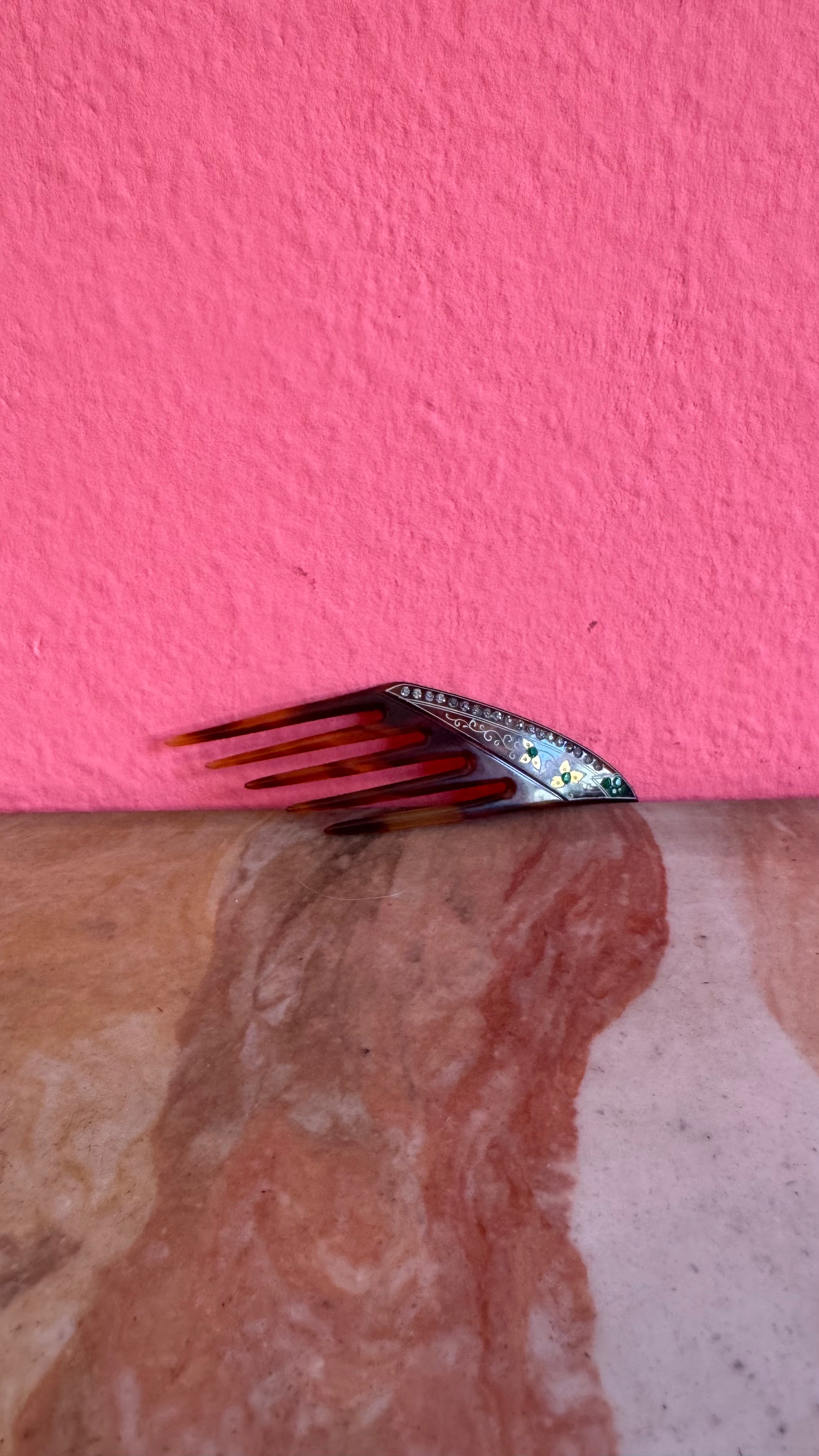 Vintage 1920s Tortoiseshell-Effect Floral Rhinestone Hair Comb
