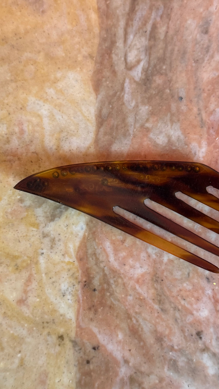 Vintage 1920s Tortoiseshell-Effect Floral Rhinestone Hair Comb