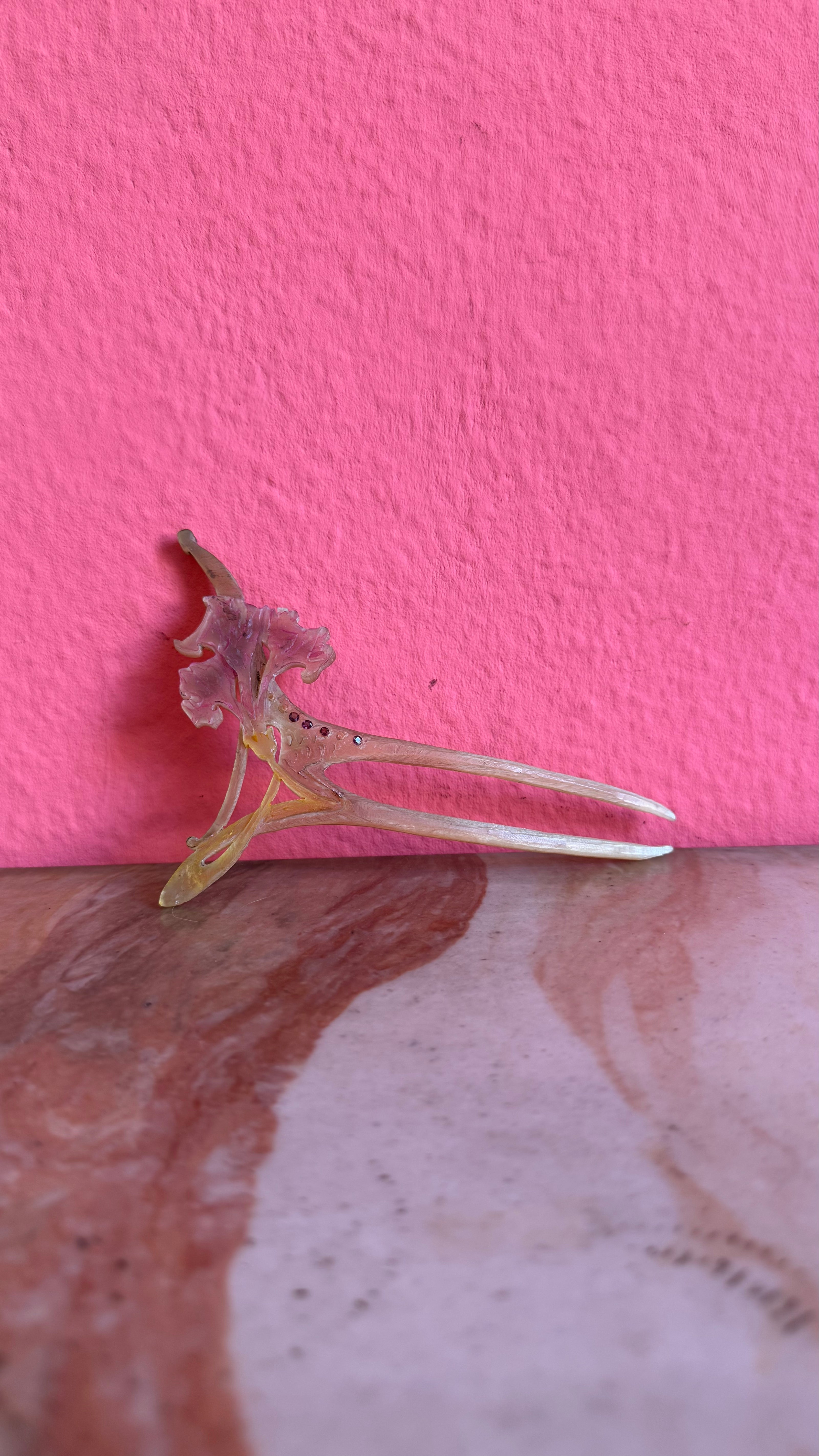 Vintage Early 20th Century Horn Floral Rhinestone Hair Pin