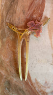 Vintage Early 20th Century Horn Floral Rhinestone Hair Pin