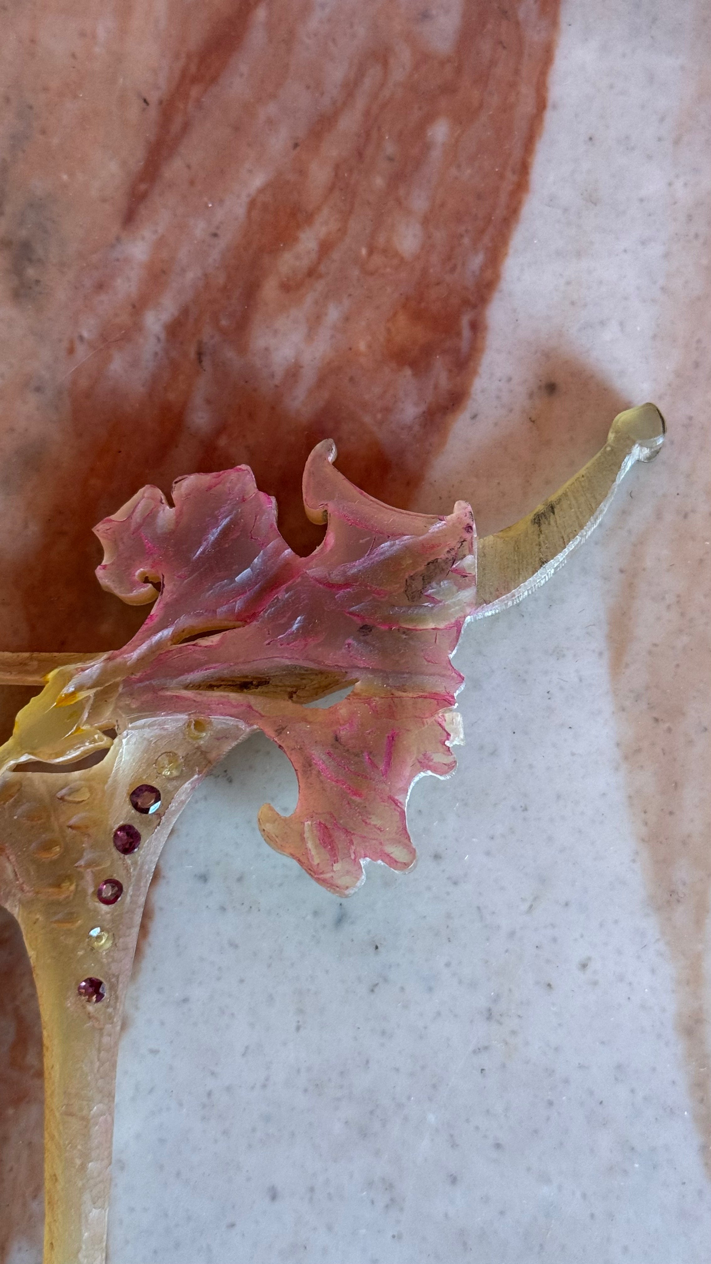 Vintage Early 20th Century Horn Floral Rhinestone Hair Pin