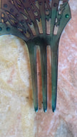 Vintage 1920s Green Rhinestone Fan-Shaped Three-Prong Hair Comb