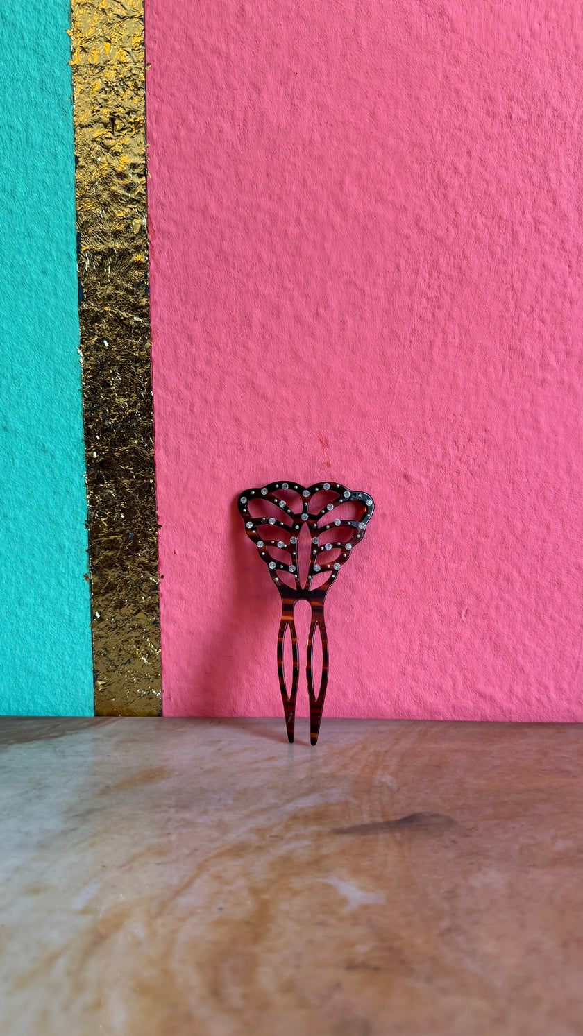 Vintage 1920s French Butterfly Rhinestone Hair Pin