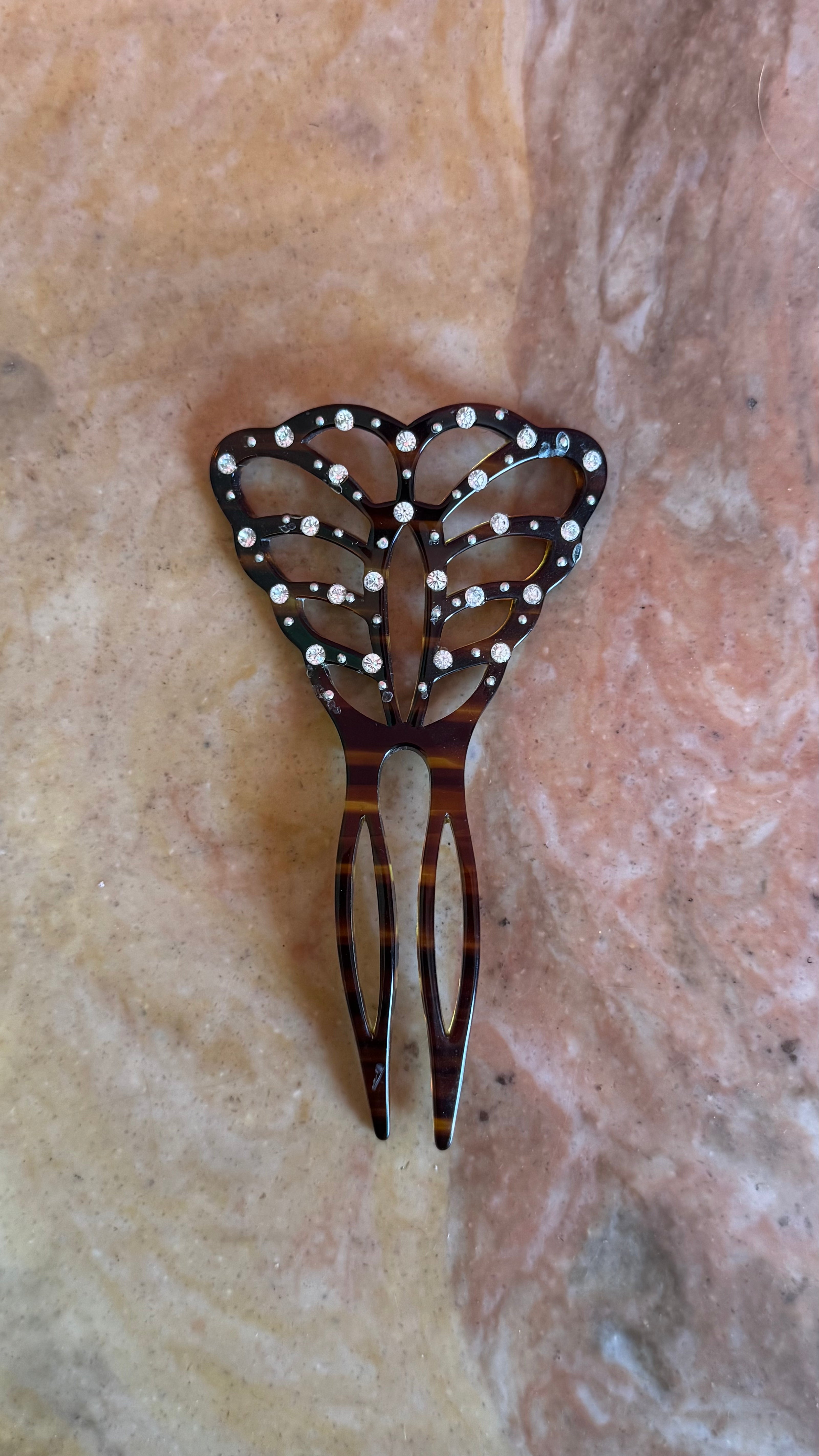 Vintage 1920s French Butterfly Rhinestone Hair Pin