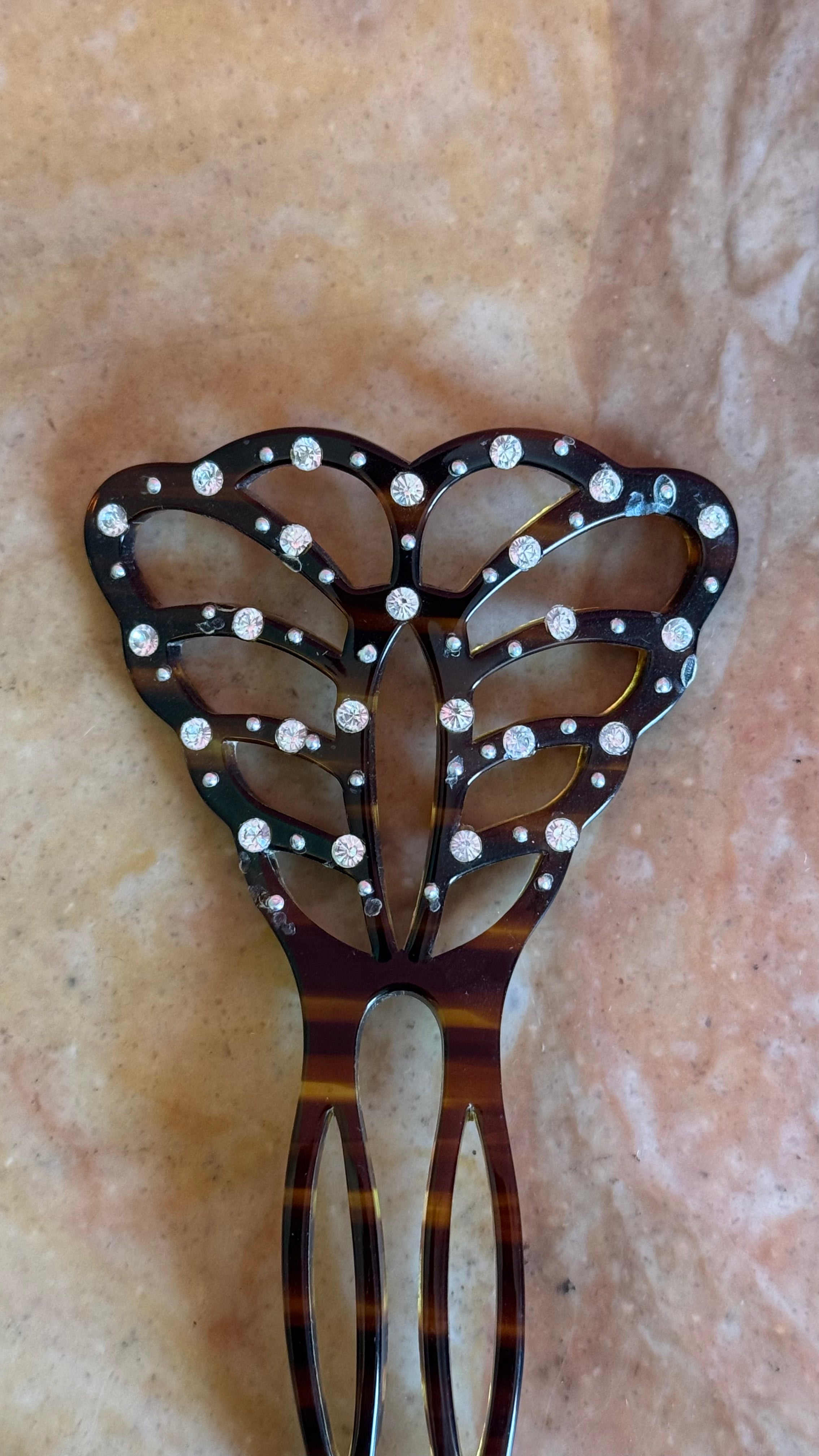 Vintage 1920s French Butterfly Rhinestone Hair Pin