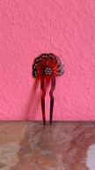 Vintage 1920s Amber Floral Rhinestone Two-Prong Hair Pin