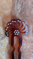 Vintage 1920s Amber Floral Rhinestone Two-Prong Hair Pin