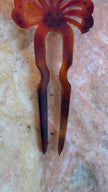 Vintage 1920s Amber Floral Rhinestone Two-Prong Hair Pin