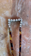 Vintage 1920s Tortoiseshell-Effect Rhinestone Two-Prong Hair Pin