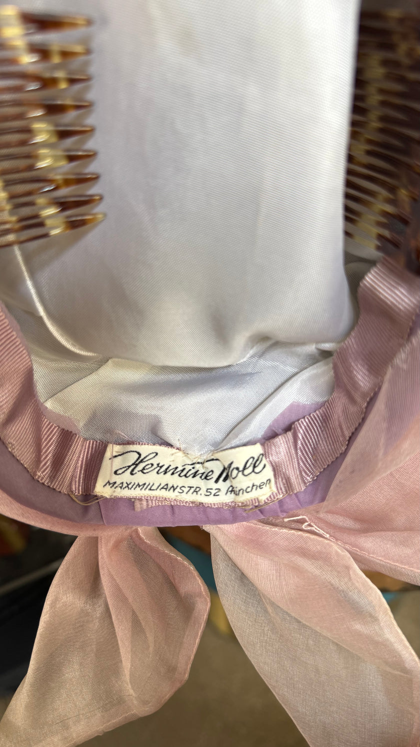 Vintage 1950s Lavender Draped Turban Hat With Bow