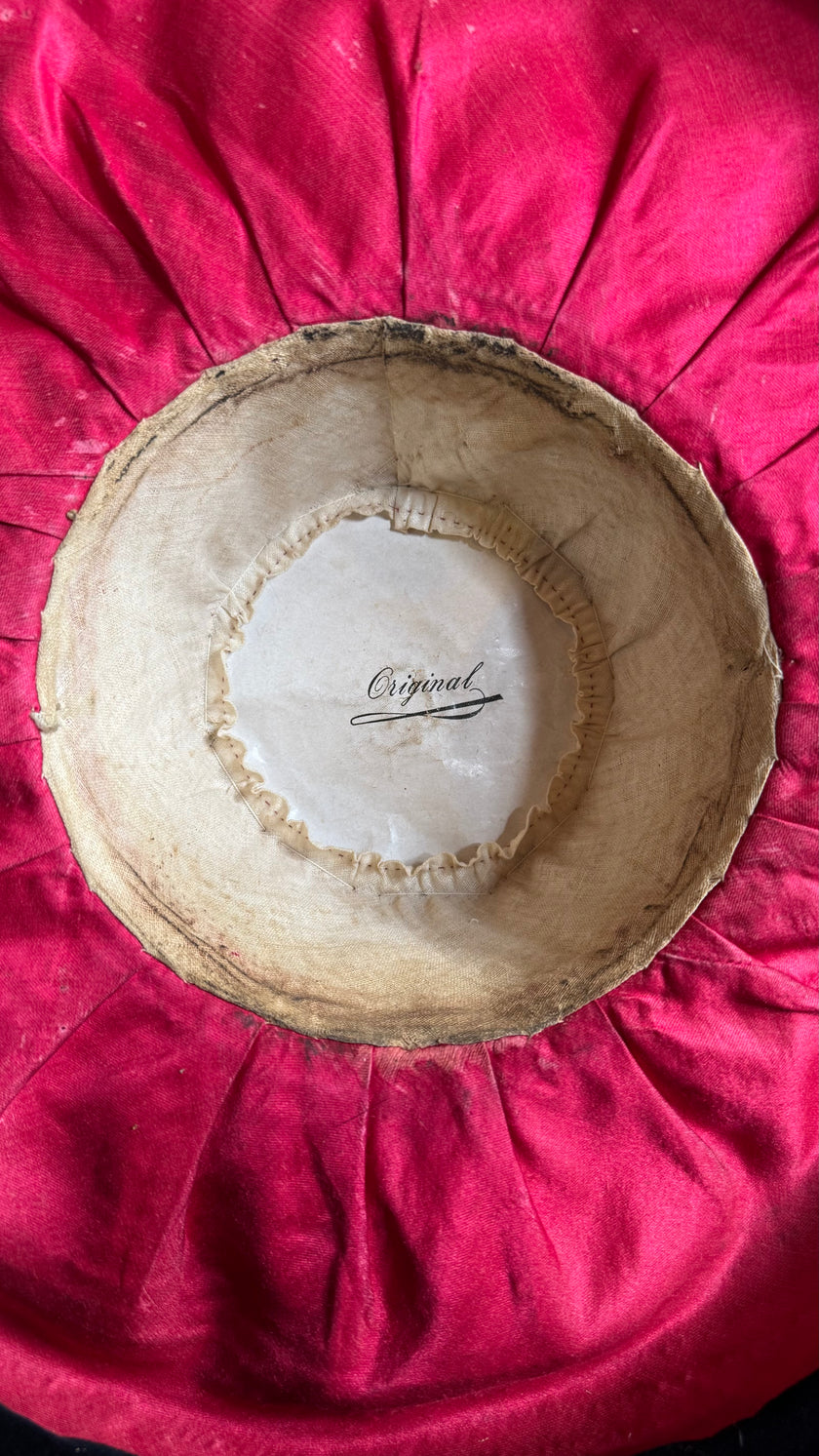 Vintage 1940s Natural Straw Wide Brim Hat With Embroidered Crown